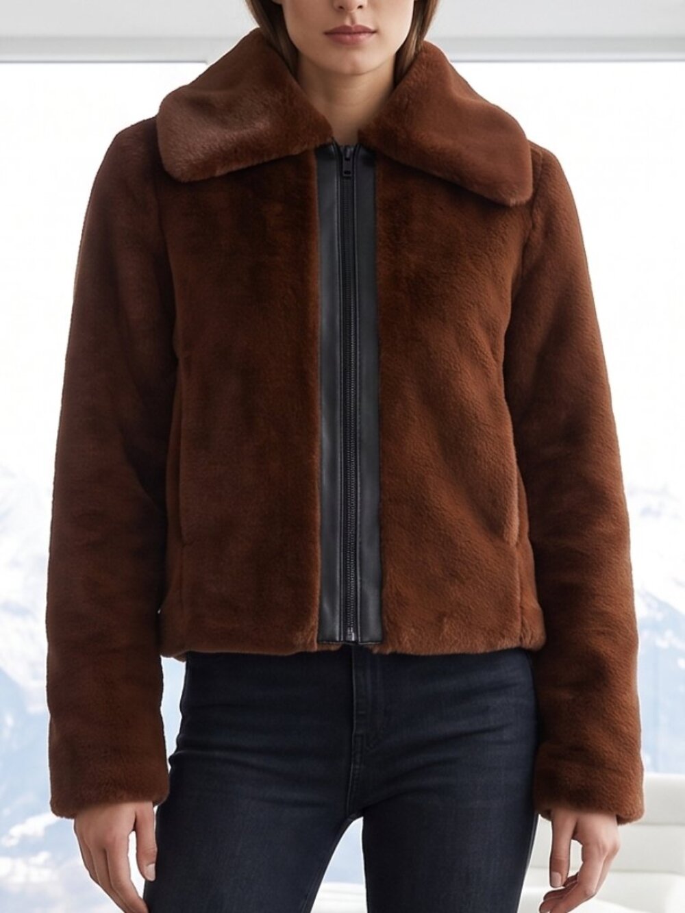 $1995 REVOLVE Brown Faux Fur Jacket by Samantha Sipos FLAWED S